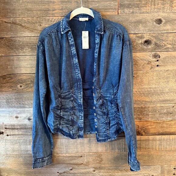 Pilcro Ruched Denim Blouse in XS NWT - Picture 4 of 8